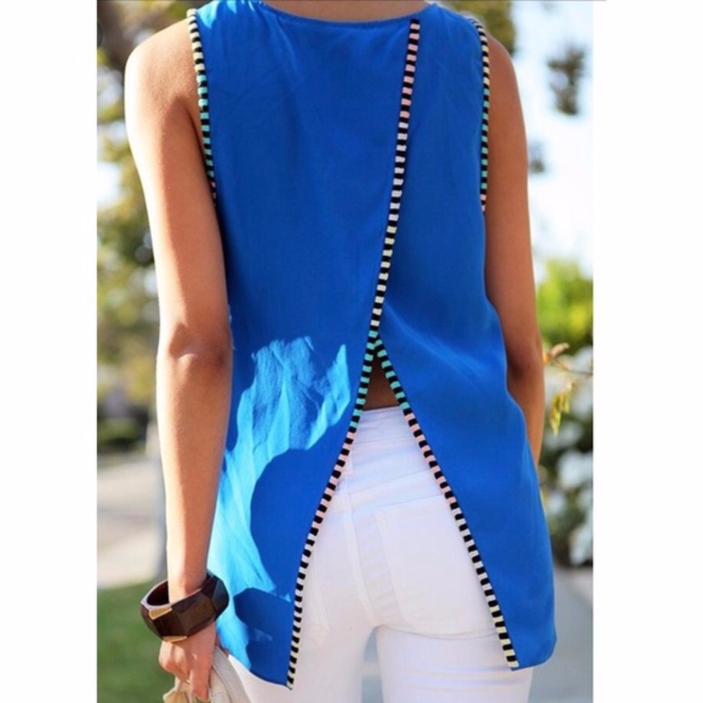Parker blue silk split back tank top XS